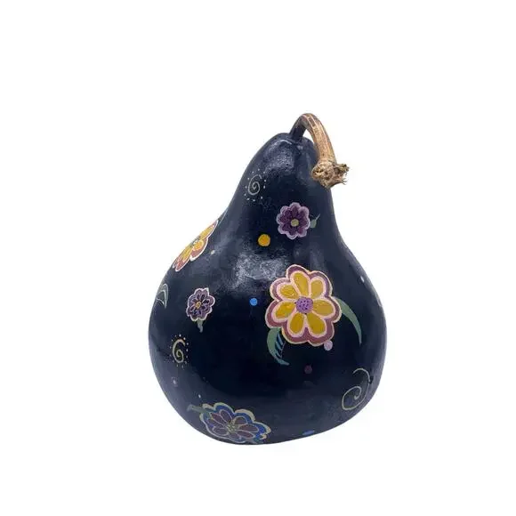 FAT CAT Gourd Handpainted Hand Painted Black Purple Whimsical Burch Style 10
